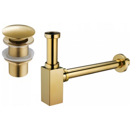 Mexen demi-siphon carré pour lavabo avec bouchon clic-clac, sans trop-plein, Or - 7991060-50