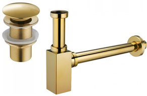 Mexen demi-siphon carré pour lavabo avec bouchon clic-clac, sans trop-plein, Or - 7991060-50