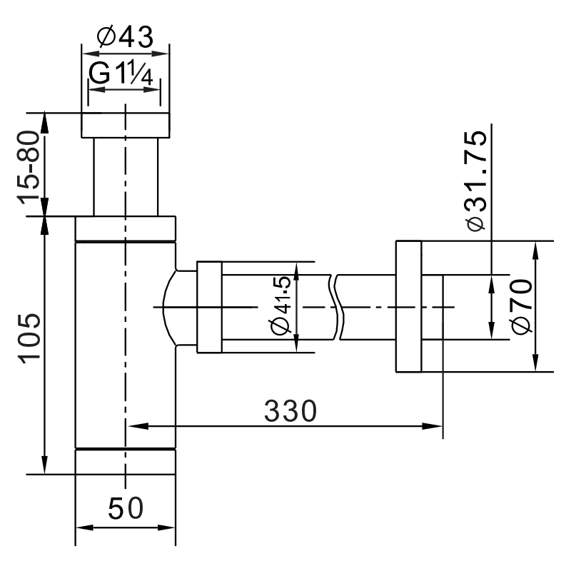 Mexen demi-siphon de lavabo carré avec bouchon clic-clac, sans trop-plein, doré - 7991660-50
