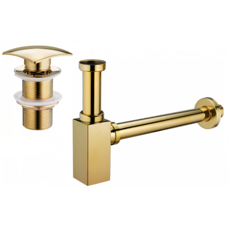 Mexen demi-siphon carré pour lavabo avec bouchon clic-clac, sans trop-plein, Or - 7991660-50