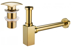 Mexen demi-siphon carré pour lavabo avec bouchon clic-clac, sans trop-plein, Or - 7991660-50