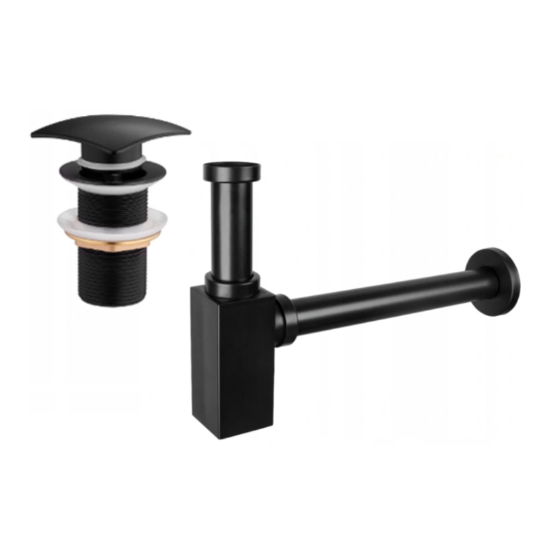 Mexen demi-siphon pour lavabo carré avec bouchon clic-clac, sans trop-plein, noir - 7991660-70