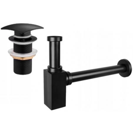 Mexen demi-siphon carré pour lavabo avec bouchon clic-clac, sans trop-plein, Noir - 7991660-70