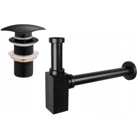 Mexen demi-siphon pour lavabo carré avec bouchon clic-clac, sans trop-plein, noir - 7991660-70