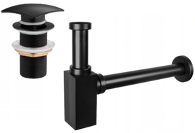 Mexen demi-siphon carré pour lavabo avec bouchon clic-clac, sans trop-plein, Noir - 7991660-70