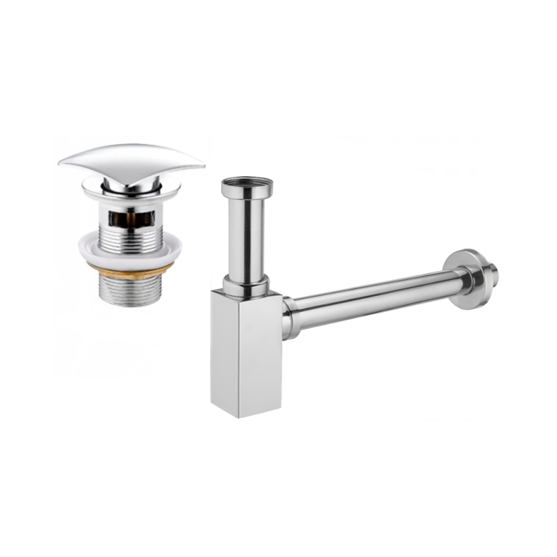 Mexen semi-siphon de lavabo carré avec bouchon clic-clac, avec trop-plein, chrome - 7992660-00