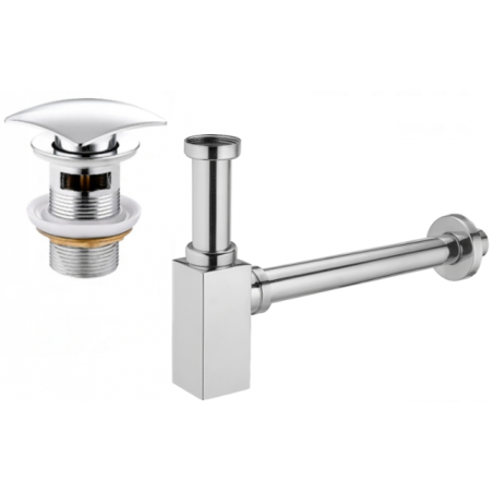 Mexen semi-siphon de lavabo carré avec bouchon clic-clac, avec trop-plein, chrome - 7992660-00