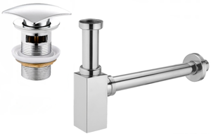 Mexen demi-siphon carré pour lavabo avec bouchon clic-clac, avec trop-plein, Chrome - 7992660-00