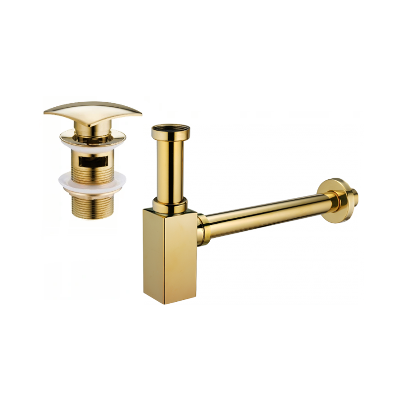 Mexen siphon partiel de lavabo carré avec bouchon clic-clac, avec trop-plein, doré - 7992660-50