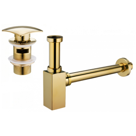 Mexen siphon partiel de lavabo carré avec bouchon clic-clac, avec trop-plein, doré - 7992660-50