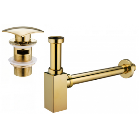 Mexen siphon partiel pour lavabo carré avec bouchon clic-clac, avec trop-plein, doré - 7992660-50