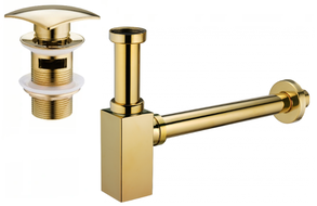 Mexen demi-siphon carré pour lavabo avec bouchon clic-clac, avec trop-plein, Or - 7992660-50