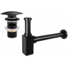 Mexen demi-siphon carré de lavabo avec bouchon clic-clac, avec trop-plein, noir - 7992660-70