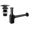 Mexen demi-siphon carré pour lavabo avec bouchon clic-clac, avec trop-plein, Noir - 7992660-70