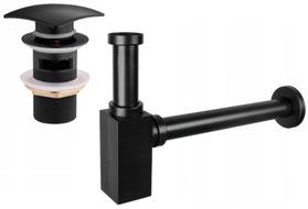 Mexen demi-siphon carré pour lavabo avec bouchon clic-clac, avec trop-plein, Noir - 7992660-70