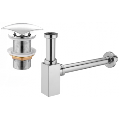 Mexen demi-siphon carré pour lavabo avec bouchon clic-clac, sans trop-plein, Chrome - 7991660-00