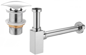 Mexen demi-siphon carré pour lavabo avec bouchon clic-clac, sans trop-plein, Chrome - 7991660-00