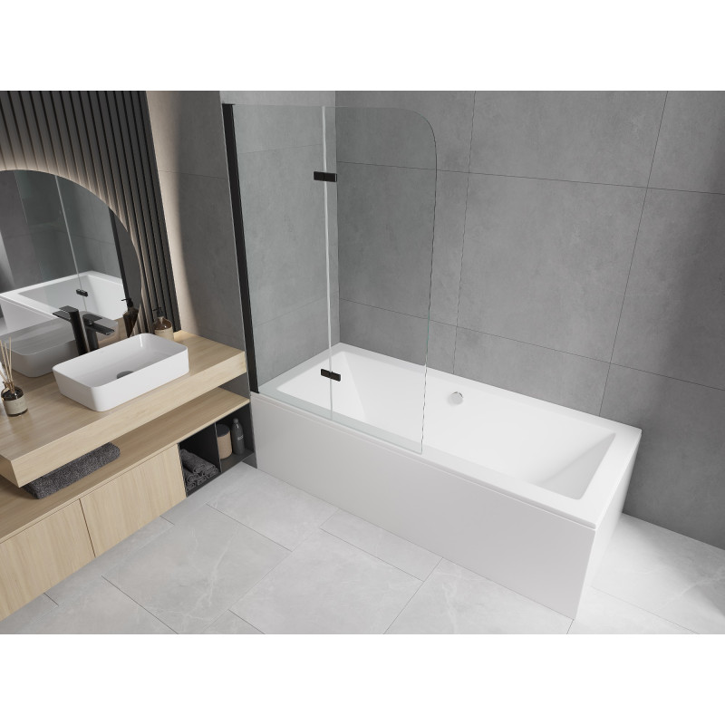 Mexen Felix pare-douche de baignoire 2 volets 80 x 140 cm, transparent, noir - 890-080-002-70-00
