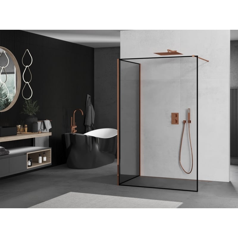 Mexen Kioto paroi de douche Walk-in 140 x 100 cm, cadre noir, or rose - 800-140-212-60-70-100