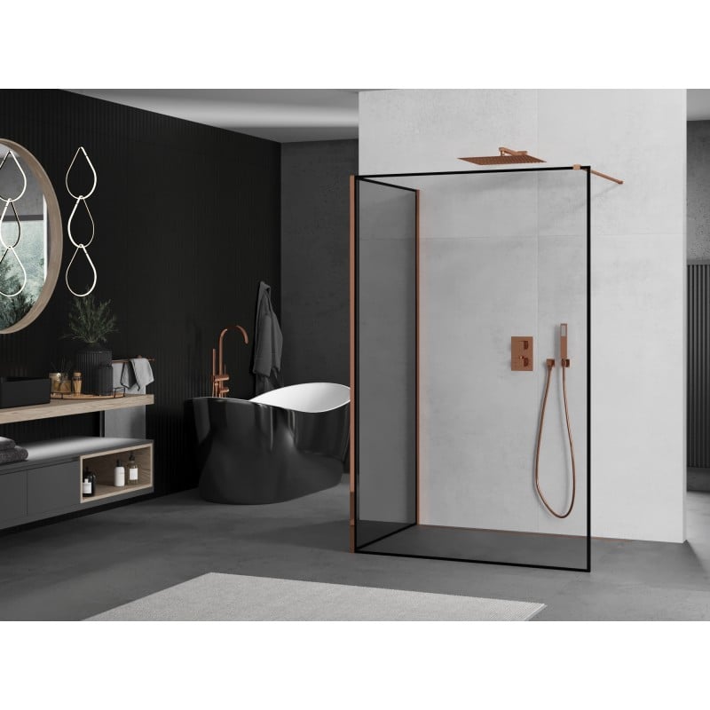 Mexen Kioto paroi de douche Walk-in 130 x 110 cm, cadre noir, or rose - 800-130-212-60-70-110