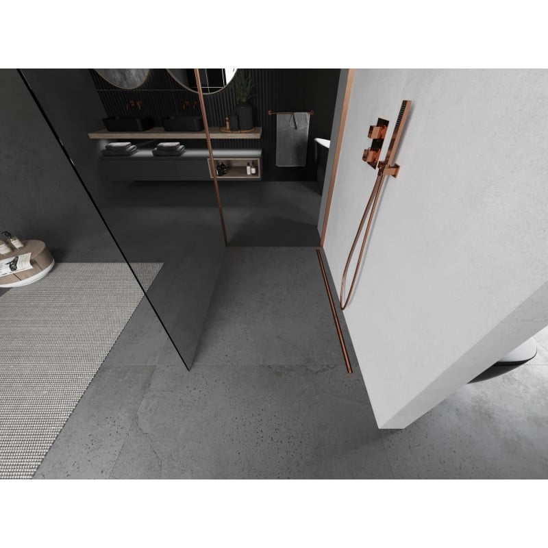 Mexen Kioto paroi de douche Walk-in 90 x 70 cm, transparent, cuivre brossé - 800-090-212-65-00-070