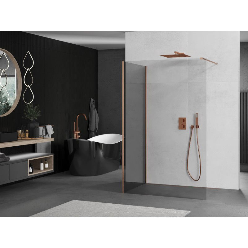 Mexen Kioto paroi de douche Walk-in 125 x 90 cm, transparent, cuivre brossé - 800-125-212-65-00-090