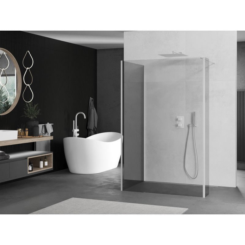 Mexen Kioto paroi de douche Walk-in 130 x 100 x 40 cm, transparente, blanche - 800-130-100-221-20-00-040