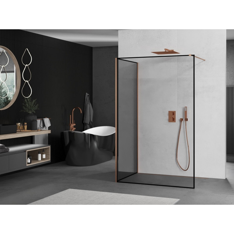 Mexen Kioto paroi de douche Walk-in 110 x 80 cm, cadre noir, cuivre brossé - 800-110-212-65-70-080