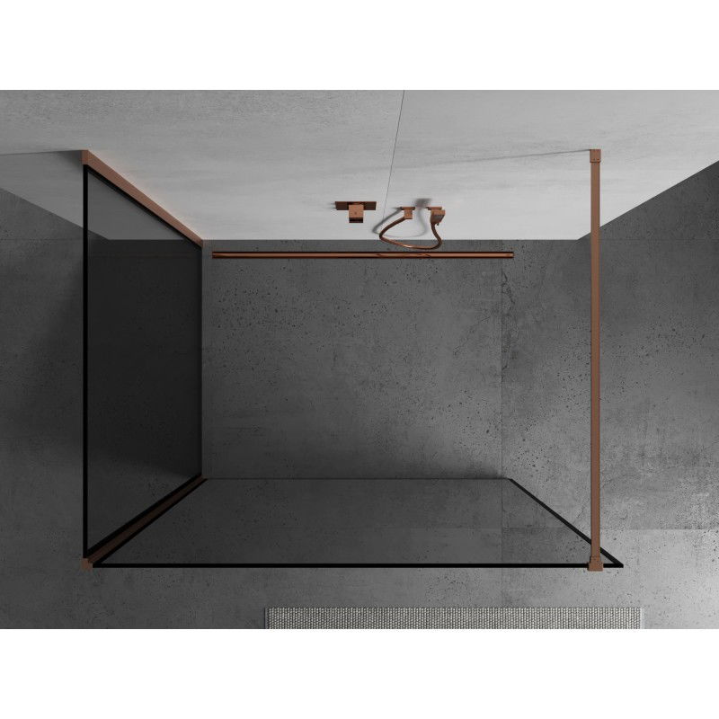 Mexen Kioto paroi de douche Walk-in 130 x 90 cm, cadre noir, cuivre brossé - 800-130-212-65-70-090