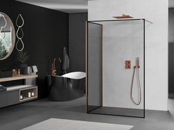 Mexen Kioto paroi de douche Walk-in 140 x 110 cm, motif noir, laiton brossé - 800-140-212-65-70-110