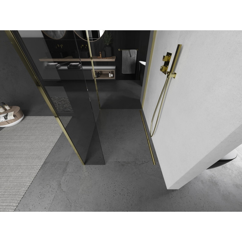 Mexen Kioto paroi de douche Walk-in 130 x 75 x 30 cm, transparent, or - 800-130-075-221-50-00-030