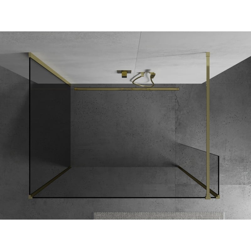 Mexen Kioto paroi de douche Walk-in 140 x 90 x 30 cm, transparent, dorée - 800-140-090-221-50-00-030