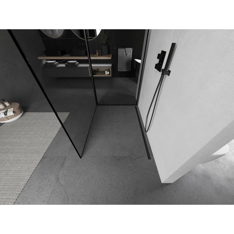 Mexen Kioto paroi de douche Walk-in 90 x 70 cm, cadre noir, gris canon brossé - 800-090-212-66-70-070