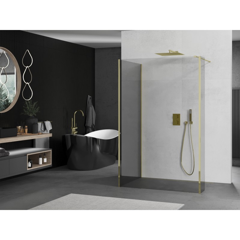 Mexen Kioto paroi de douche Walk-in 110 x 85 x 40 cm, transparent, doré - 800-110-085-221-50-00-040
