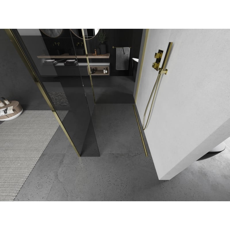 Mexen Kioto paroi de douche Walk-in 130 x 120 x 40 cm, transparent, doré - 800-130-120-221-50-00-040