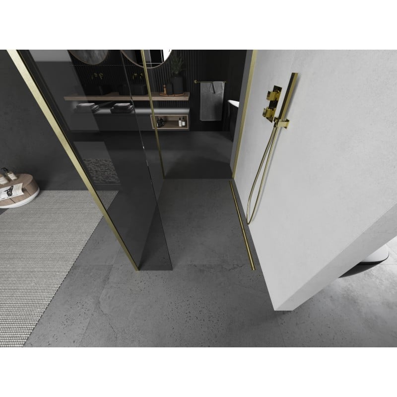 Mexen Kioto paroi de douche Walk-in 130 x 115 x 30 cm, transparent, doré brossé - 800-130-115-221-55-00-030