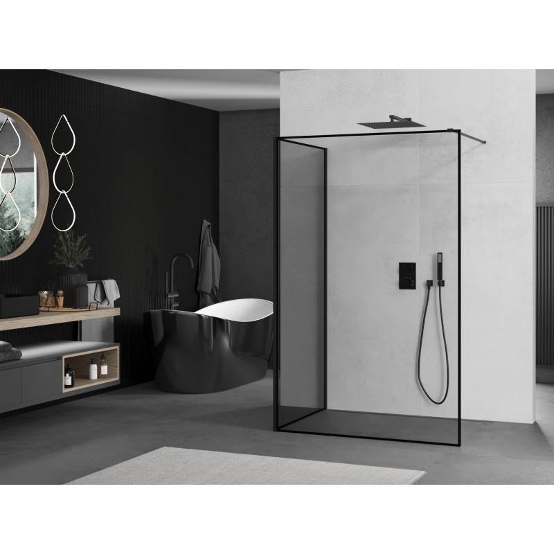 Mexen Kioto cloison de douche Walk-in 130 x 70 cm, cadre noir, noir - 800-130-212-70-70-070