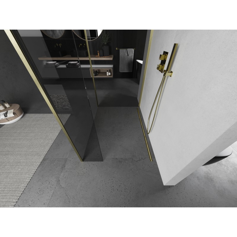 Mexen Kioto paroi de douche Walk-in 140 x 80 x 40 cm, transparent, or brossé - 800-140-080-221-55-00-040