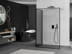 Mexen Kioto paroi de douche Walk-in 100 x 100 cm, cadre noir, noir - 800-100-212-70-70-100
