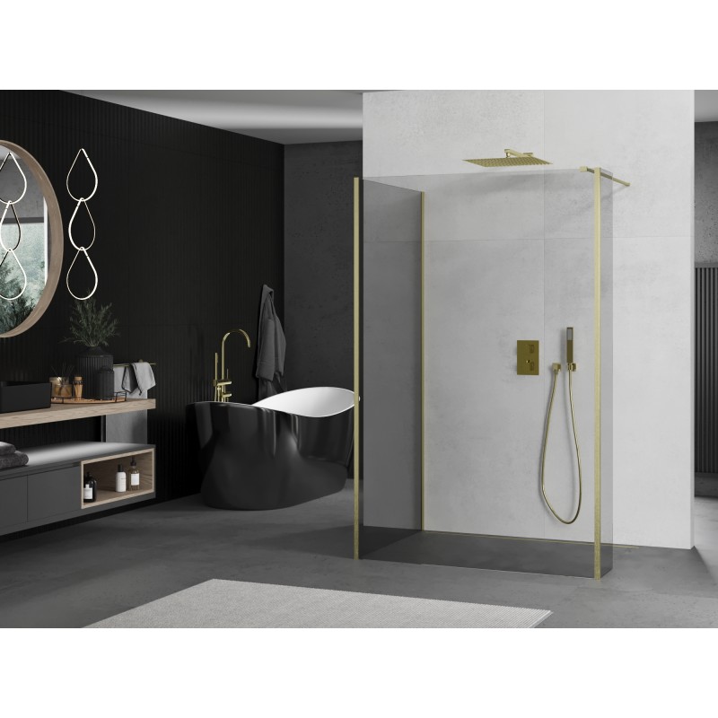 Mexen Kioto paroi de douche Walk-in 130 x 90 x 40 cm, transparent, or brossé - 800-130-090-221-55-00-040