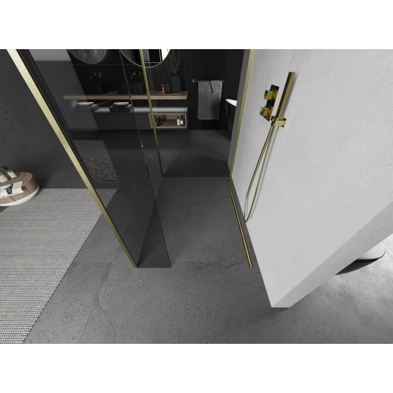 Mexen Kioto paroi de douche Walk-in 130 x 115 x 40 cm, transparente, or brossé - 800-130-115-221-55-00-040