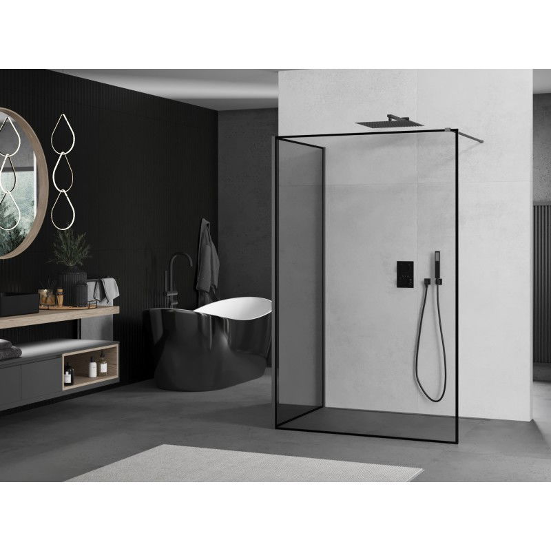 Mexen Kioto paroi de douche Walk-in 110 x 90 cm, cadre noir, métal canon - 800-110-212-95-70-090