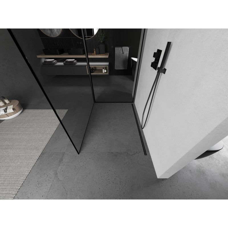 Mexen Kioto paroi de douche Walk-in 110 x 100 cm, cadre noir, métal canon - 800-110-212-95-70-100