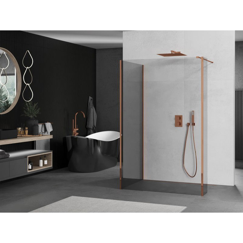 Mexen Kioto paroi de douche Walk-in 140 x 70 x 40 cm, transparent, or rose - 800-140-070-221-60-00-040