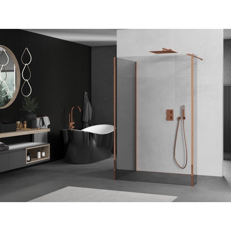 Mexen Kioto paroi de douche Walk-in 110 x 85 x 40 cm, transparent, or rose - 800-110-085-221-60-00-040
