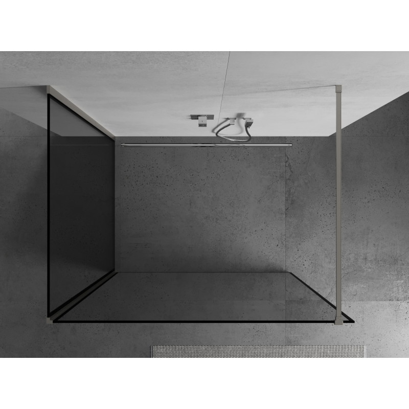 Mexen Kioto paroi de douche Walk-in 100 x 70 cm, cadre noir, nickel brossé - 800-100-212-97-70-070