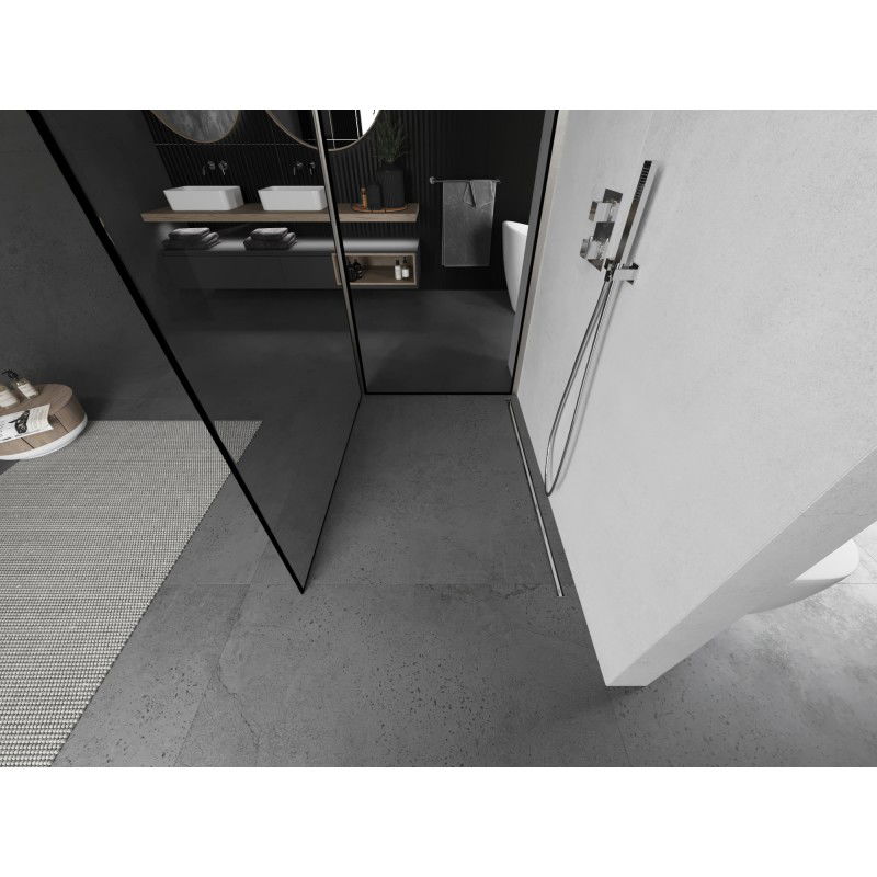 Mexen Kioto paroi de douche Walk-in 120 x 70 cm, cadre noir, nickel brossé - 800-120-212-97-70-070