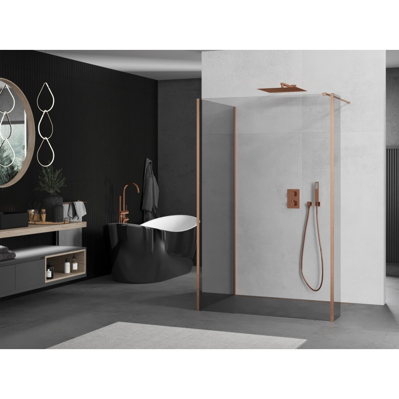 Mexen Kioto paroi de douche Walk-in 130 x 105 x 30 cm, transparent, cuivre brossé - 800-130-105-221-65-00-030