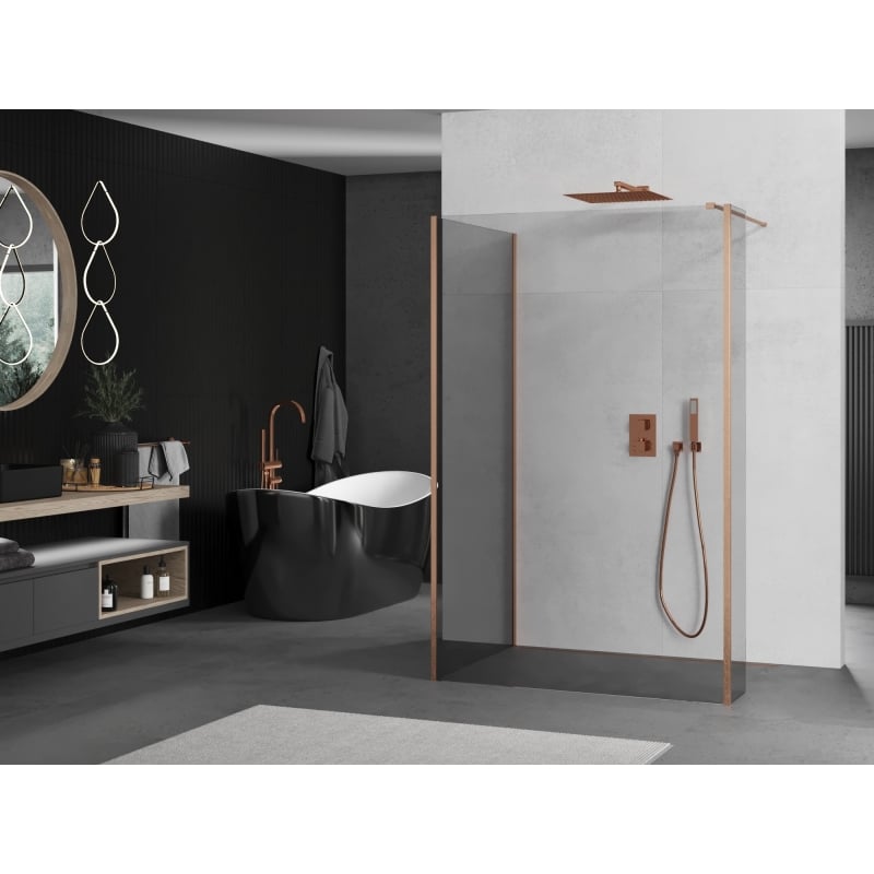 Mexen Kioto paroi de douche Walk-in 140 x 110 x 30 cm, transparent, cuivre brossé - 800-140-110-221-65-00-030