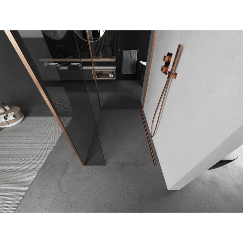 Mexen Kioto paroi de douche Walk-in 115 x 110 x 30 cm, transparent, cuivre brossé - 800-115-110-221-65-00-030